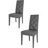 t m c s Tommychairs - Set 2 sedie Chantal per cucina e sala da pranzo, struttura in legno di faggio grigio scuro, seduta e schienale con bottoni imbottiti e rivestiti in pelle artificiale grigio scuro