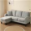 MURUL Divano angolare a forma di L con chaise longue - Divano a 3 posti, tessuto di lino di cotone traspirante, appartamenti e uffici, gambe in plastica, design modulare, ideale per soggiorno (grigio)