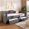 Dolamaní Divano letto, larghezza 200 cm, per camera dei ragazzi, poltrona a 3 posti, con funzione letto e funzione sonno, cassettiera con 2 cassetti (grigio, 90 x 200 cm)