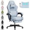 Douxlife Sedia Gaming in tessuto con Cuscino Lombare Massaggiante, Ergonomica Sedia da Ufficio con Cuscino Primaverile, Poggiapiedi, Portata 158kg, Blu