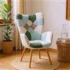 FURNISH 1 Poltrona Patchwork Aqua con seduta spessa in cuciture per soggiorno, poltrona semplice in tessuto di relax con schienale per braccioli, comoda per l'uso quotidiano a casa