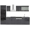 Vicco Cucina componibile R-Line, Antracite lucido, 300 cm con armadio alto, PL Antracite, con moduli disposti in modo variabile e piedini regolabili in altezza