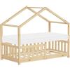 ML DESIGN modern living ML-Design Letto a Casetta per Bambini 70x140 cm Naturale in Legno Massello di Pino con Materasso Sponda di Sicurezza e Tetto, Lettino Montessori Basso a Terra per Bambine, Arredamento Cameretta