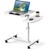 OXFENSEE Tavolo per computer portatile regolabile in altezza, regolabile in altezza, piccolo tavolino da scrivania mobile con ruote, con slot per tablet (bianco, 60x40x61-95cm)