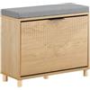 SoBuy Scarpiera Panca Ingresso Scarpiera Salvaspazio Slim con Cuscino - Panca Contenitore con Ribalta per Scarpe - Adatta a Ingresso, Corridoio - Legno Chiaro e Grigio, 60x24x50cm, FSR199-N