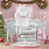bigzzia Sedia Gaming Carina con Orecchie di Gatto, Sedia da Gioco con supporto Lombare Massaggiante, Sedie Ergonomica per Computer per Ragazza con Poggiapiedi e Poggiatesta (Bianco puro)