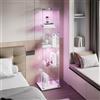 WOBOPCG Vetrina in Vetro con LED, Armadio in Vetro da Esposizione con 1 Ante 4 Ripiani e Serratura Vetrinetta per Collezionismo Vetrina Soggiorno Moderna per Bar, Centri Commerciali (Bianco, luce a tocco)