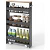 KOMFOTTEU Carrello Portaoggetti a 4 Ripiani con Ruote Rirevoli a 360°, Carrellino Scorrevole con Maniglia Slim, da Bagno, Cucina, Lavanderia, 47,5 x 13 x 80,5 cm (Grigio e Naturale, Senza Presa)