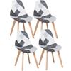 Uderkiny Set di 4 Sedie da Pranzo Scandinave Patchwork, Poltrone Imbottite per Cucina/Ufficio, Gambe in Faggio (Grigio, 4)