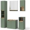 Vicco Set di mobili da bagno Marelle, Verde/Artigianale, 60 cm, composto da mobile sottolavabo, specchiera, colonna, base media e pensile