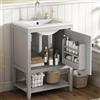 BNUZ Mobile da bagno singolo, 60 cm, con lavabo in ceramica, con ripiano, grigio chiaro