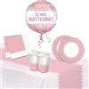 Lage Kit Decorazione tavola per Cerimonia Battesimo Bimba, stoviglie per Party Baby, Rosa e Bianco con Cuori e Pois, comprende 16 Bicchieri, 16 Piatti, 20 Tovaglioli, 1 Tovaglia e 1 Pallone Scritta