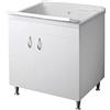 Negrari Eco Bianco Lavatoio 75x60 L75 P60 H85 CM Lavapanni Bagno Lavanderia Base Mobile Nobilitato Idrofugo Legno Vasca Intera Grande Plastica Asse Piedini Ante Battenti Economico Qualità Medio Alta