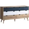 Vente-unique - Comò 6 cassetti le, Bianco e Blu marine - LURVIA