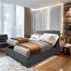 TRADA Letto Contenitore Matrimoniale ADELE 140 X 200 cm - Letto Elettrico con Materasso + Tooper e Contenitore - Rivestimento In Tessuto Velour - Grigio Scuro - 180 x 200 cm