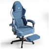 Ferghana Sedia Gaming,Sedia da Gaming Ergonomica,Sedia Gamer con Cuscino Lombare Massaggio，Poggiatesta，Poggiapiedi，Reclinabile，Professionale Sedia da Ufficio Gaming (Blu,Tessuto di lino)