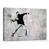 1art1 Banksy Poster Stampa Artistica su Tela Il Lanciatore di Fiori, Graffiti Arte di Strada Quadro da Parete sulla Barella | Murale XXL | Immagine 30x20 cm