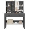 Devoko Toeletta Trucco con Luci Led a 3 Colori con Luminosità Regolabile,Tavolo da Trucco con Spazio per Gioielli, 4 Ripiani Regolabili, 2 Cassetti, Stile Moderno, Nero