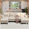Xbro Divano Angolare a U 4 Posti con Doppia Chaise Longue, Divano Grande Moderno da Soggiorno e Salotto in Velluto a Coste, Struttura in Legno e Metallo 271x122x86 cm, Beige