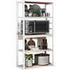 Meyvaser.com Ecommerce Company Meyvaser - Scaffale da cucina, con ripiani di stoccaggio, telaio in metallo bianco, scaffale industriale per microonde, 50 x 30 x 130 cm, colore naturale e bianco