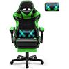 Soontrans Sedia da Gaming Massaggiante con Poggiapiedi & Poggiatesta & Cuscino Lombare Massaggio & Cerchietti, Sedia Gaming per Youtube Livestreaming Playstation (Verde)