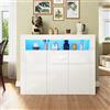 SUNXURY Cassettiera bianca lucida, credenza con LED, 3 ante, design senza manico, per cucina, corridoio, camera da letto, 116 x 93 x 35 cm (larghezza x altezza x profondità)