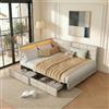 RXMORI Divano Letto in Lino 140x190cm, Fresco Naturale,con 2 cassetti | Lino anticaldo, cassetti ruote, rete a doghe, presa UE+LED, beige,per adulti/ragazzi in camera/soggiorno. (Nessun materasso)