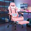 ALFORDSON Sedia Gaming Massaggiante, Sedia Gamer Professionale, Cuscino Lombare & Poggiatesta, Poltrona Ergonomica da Ufficio con Poggiapiedi, Portata 180 kg, Regolabile 90-150°, Similpelle(Rosa)