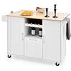 KOMFOTTEU Isola cucina mobile con piano di lavoro, carrello da cucina con cassetto, portabottiglie e 2 armadi porta, carrello da portata con ruote, carrello in legno per isola cucina, 130 x 45 cm
