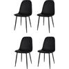 KEKOHOME Set 4 sedie sala da pranzo NUVOLA gambe in acciaio nero opaco, finta pelle nera