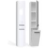 CDF Mobile da Bagno Lavanderia Colonna Bagno con Cesto per Biancheria Armadio Salvaspazio per Spazi Ridotti Soggiorno Corridoio WC Bianco Lucido largh 31 cm 30x31x174 cm Facile Montaggio