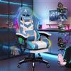 ALFORDSON Sedia Gaming Massaggiante con Luci LED,Poltrona Scrivania con Poggiapiedi,Sedia Ergonomica Gamer per Ufficio Domestico,Schienale Regolabile 90-150°,Portata 180KG, Tessuto(Blu e bianca)