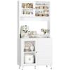 FOREHILL Credenza Cucina Alta 180 cm, Credenza Alta con 4 Cassetti e 2 Ante | Mobile Dispensa a 4 Cassetti,Ante In Vetro Trasparente Visibile,Piedi Di Base Sollevati,Piano di Lavoro Alto 58cm,80x40x180cm