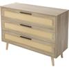 ML DESIGN modern living ML-Design Cassettiera con 3 Cassetti 100x77x40 cm Aspetto Rovere Credenza con Frontale in Rattan e Piedi in Legno Massiccio Credenza Buffet Contenitore per Soggiorno e Corridoio
