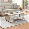 [en.casa] Tavolino Centrale da Salotto Tavolino da caffè con Ripiani in MDF Telaio in Acciaio Tavolo Basso Elegante per Soggiorno 120x60x42 cm Effetto Marmo Bianco/Dorato