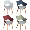 HJhomeheart Set di 4 Sedie da Pranzo, Gambe in Legno Massello, Sedie da Ufficio con braccioli, Sedie in Tessuto, Bianco+Nero+Blu lago+Rosso