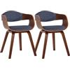 CLP Set 2 sedie ergonomiche Kingston, poltrone con schienale avvolgente, struttura in legno, max 150 kg, Colore:noce/blu, Colore del telaio:noce
