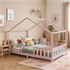 [en.casa] Letto a Casetta con Materasso 140x200 cm Rosa/Bianco | Barriera di Protezione, Letto Francese per Bambini, Struttura in Legno di Pino, Schiuma Fredda, Stile Montessori, Cameretta