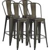 GIANTEX Set di 4 sgabelli da bar in stile industriale vintage, sedie da bar stabili in metallo con schienale alto e poggiapiedi confortevole, altezza 76 cm, adatto per bar, caffè, bistrot