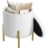 WOLTU Pouf Contenitore Rotondo Pieghevole, Poggiapiedi Divano Imbottito con Coperchio e Gambe in Metallo, per Soggiorno, Camera da Letto, in Tessuto Teddy, Ø35 x H41 cm, Bianco