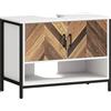 HOMCOM Mobiletto a 2 ante con motivo a spina di pesce e vano a giorno per lavabo con o senza colonna 80x40x60 cm Crema e Noce