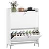 HOMCOM Scarpiera Salvaspazio Slim con 2 Ante a Ribalta, Scarpiera Ingresso con Ripiani Regolabili, Piano Superiore e Base Rialzata, Porta Scarpe per 16 Paia in Legno con Maniglia, 80x24x101 cm, Bianco