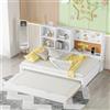 KUAKE Letto singolo, 90 x 200 cm, con letto estraibile, letto in legno con porta di ricarica USB, tavolo da disegno, diversi scomparti (bianco)