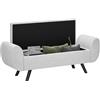 HOMCOM Panca Contenitore Fondo Letto con Braccioli, Pouf in Tessuto con Gambe in Legno e Vano da 53.8L, per Camera e Salotto, 132x42x50 cm, Grigio