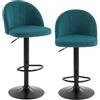 HOMCOM Set 2 Sgabelli Bar in Velluto con Altezza Regolabile e Girevoli a 360°, Sgabelli Cucina Alti con Poggiapiedi, Seduta Morbida, Schienale, Base in Acciaio al Carbonio, Sedie Bar per Penisola, Blu