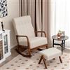 RELAX4LIFE Sedia a dondolo con Poggiapiedi, con funzione reclinabile, braccioli, Sedia relax imbottita con struttura in legno, Sedia relax per soggiorno Camera da letto (Beige)