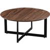 Brigros WeHome - Tavolino Salotto Rotondo Stile Moderno in Legno, Gambe in Metallo Nero Opaco, Tavolo Salotto Moderno Ø75 cm, Tavolino Da Caffè Effetto Marmo, Tavolino Da Salotto Basso (Noce)