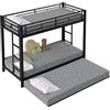 KecDuey Lettino a castello, 90 x 200 cm, con telaio in ferro, letto estraibile 90 x 190 cm, ringhiera alta, senza materasso, nero