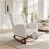 POYHKFD Poltrone da soggiorno a dondolo, sedia imbottita, sedia scandinava con base in legno, braccioli spessi, 2 tasche laterali, 1 cuscino lombare (colore beige d)