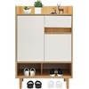 Levkitch Scarpiera con scomparti interni multipli e 1 cassetto, scarpiera con 2 ante, salvaspazio per soggiorno, camera da letto (colore ciliegio+bianco)